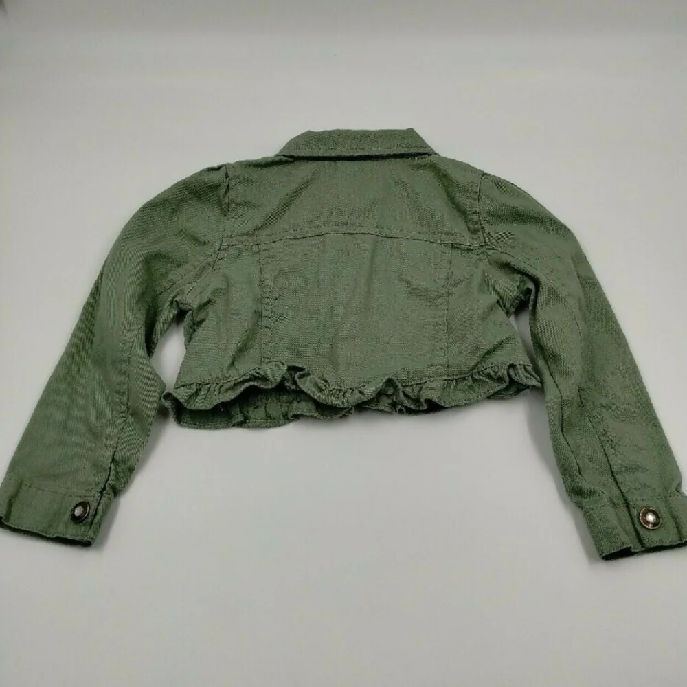 Little Lass Green Snap Down Crop Jacket Embroidered Flowers Size 4T Little Lass